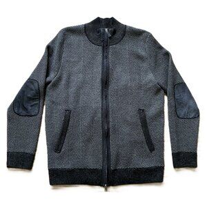 Isaiah Ciarrai Knit Cardigan Jacket Merino & Goat Suede Multi Pocket Grey/Black